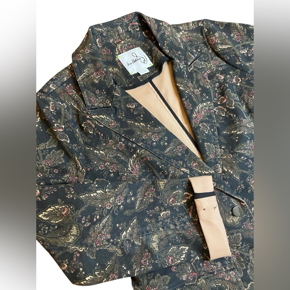 Sam Edelman Margot Single Breasted Floral Blazer Women’s M Cotton Black Pattern